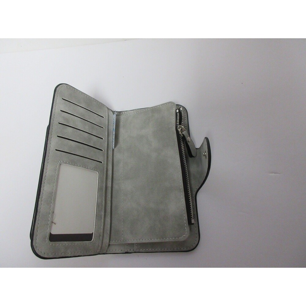 Large Grey Ladies Leather Wallet Long Purse Phone Card Holder Case Clutch - Picture 5 of 6